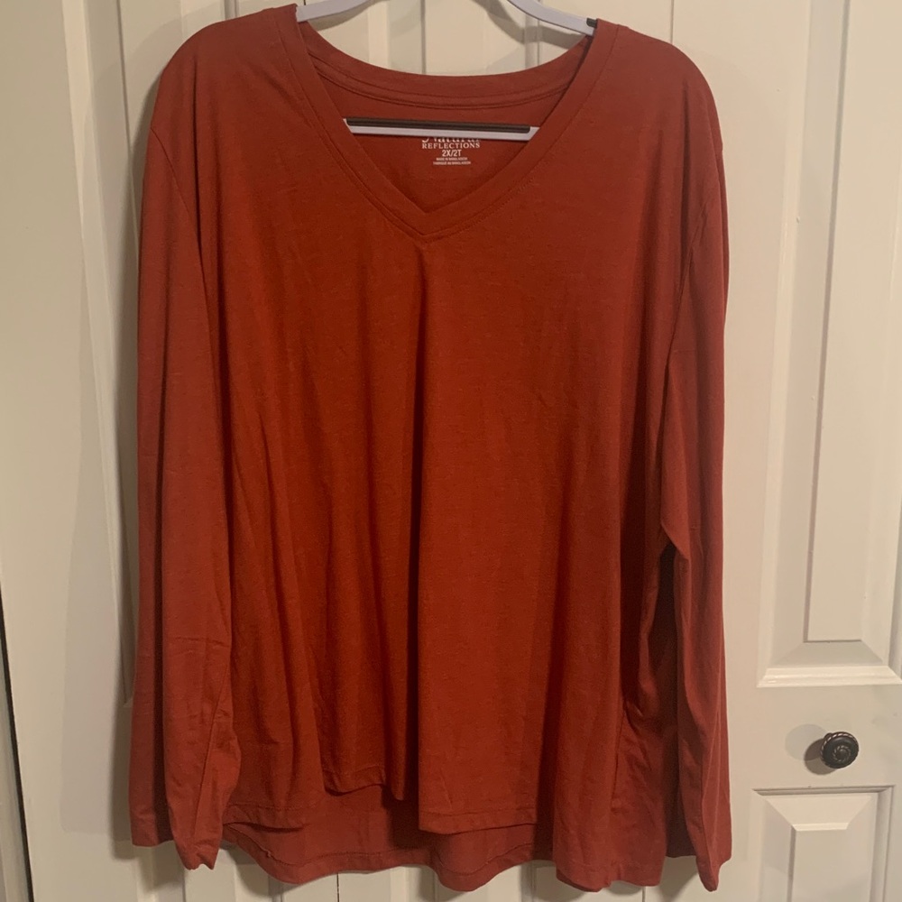 Natural Reflections Terracotta V-Neck Long Sleeve Top..Size 2X… NWOT
